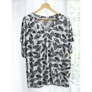 Chico's Micromodal Knit Tee Black White Floral Print Soft Modal Knit Size 3 XL